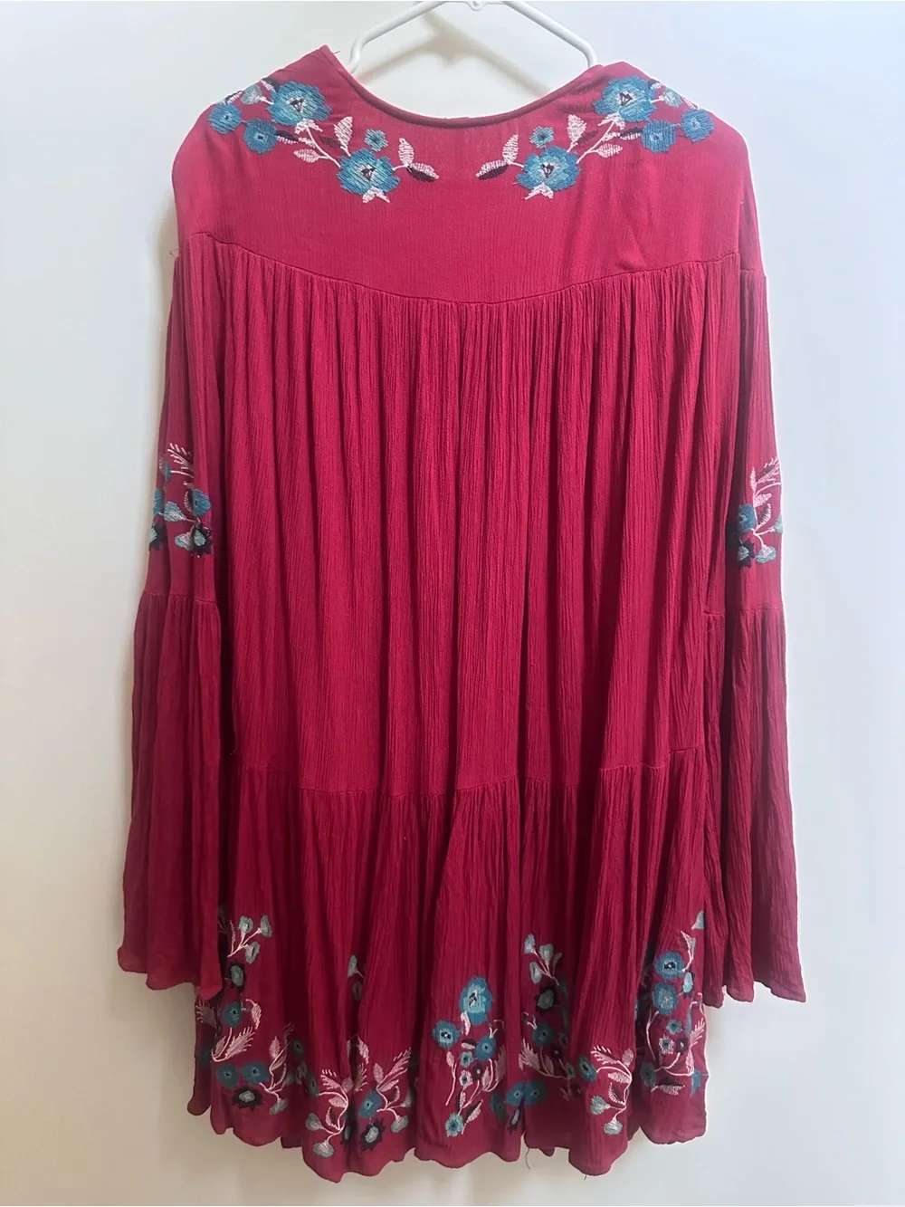 Free People Te Amo Mini Dress with Blue Floral Embroidery